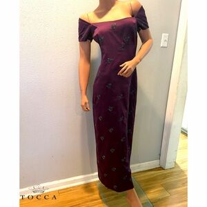 TOCCA Stunning Plum Off Shoulder Dress with Floral Beaded Embroidery